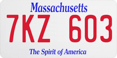 MA license plate 7KZ603