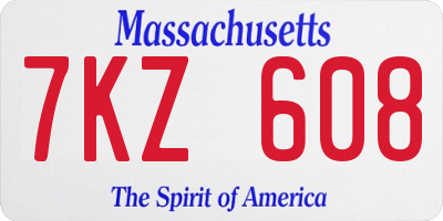 MA license plate 7KZ608