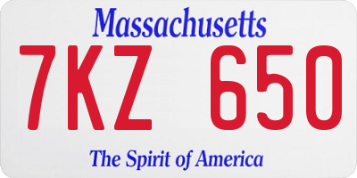 MA license plate 7KZ650