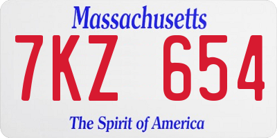 MA license plate 7KZ654