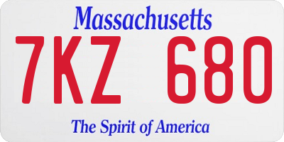 MA license plate 7KZ680
