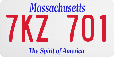 MA license plate 7KZ701