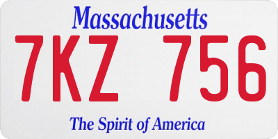 MA license plate 7KZ756