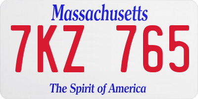MA license plate 7KZ765
