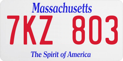 MA license plate 7KZ803