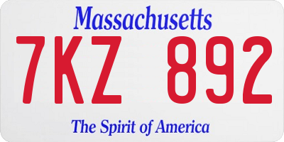 MA license plate 7KZ892
