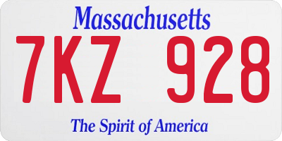 MA license plate 7KZ928