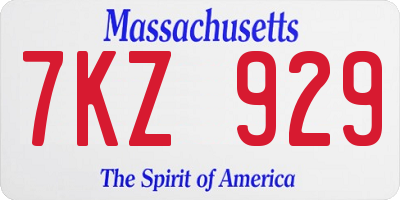 MA license plate 7KZ929
