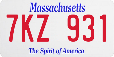 MA license plate 7KZ931