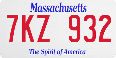 MA license plate 7KZ932