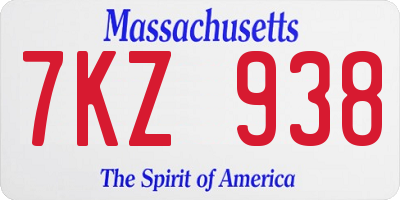 MA license plate 7KZ938