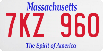 MA license plate 7KZ960