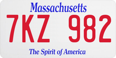 MA license plate 7KZ982