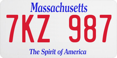 MA license plate 7KZ987