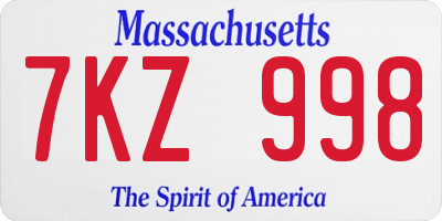 MA license plate 7KZ998