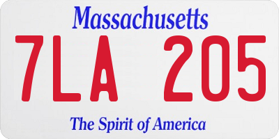MA license plate 7LA205