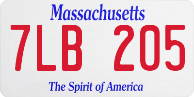 MA license plate 7LB205