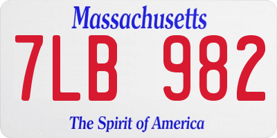 MA license plate 7LB982