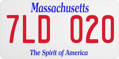 MA license plate 7LD020