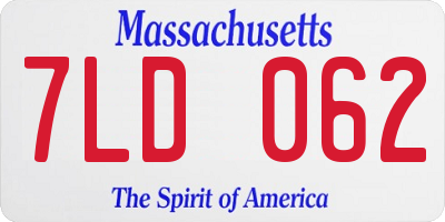MA license plate 7LD062