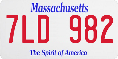 MA license plate 7LD982