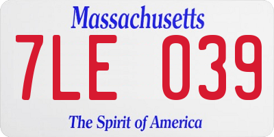 MA license plate 7LE039