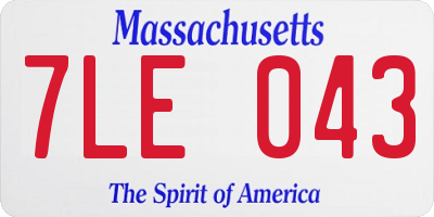 MA license plate 7LE043