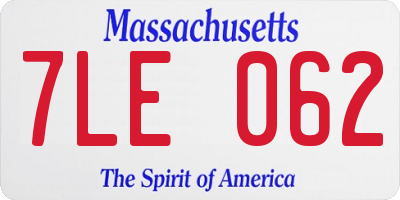 MA license plate 7LE062