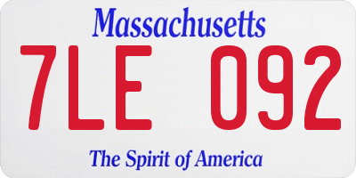 MA license plate 7LE092