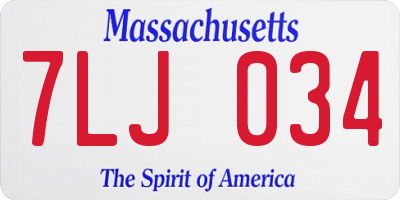 MA license plate 7LJ034