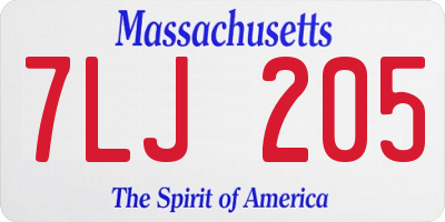 MA license plate 7LJ205