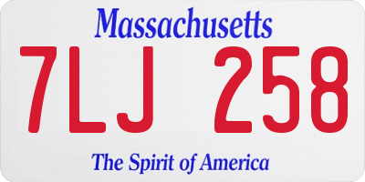 MA license plate 7LJ258