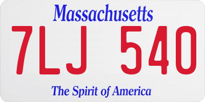 MA license plate 7LJ540