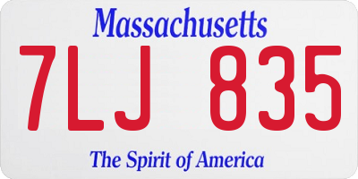 MA license plate 7LJ835