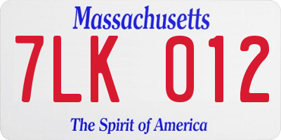 MA license plate 7LK012