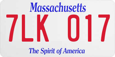 MA license plate 7LK017