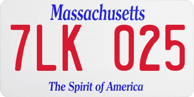 MA license plate 7LK025