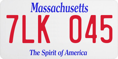 MA license plate 7LK045