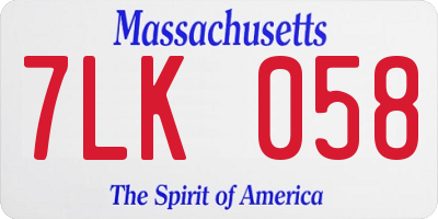 MA license plate 7LK058