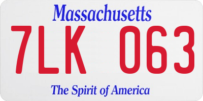 MA license plate 7LK063