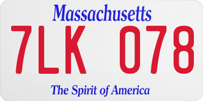 MA license plate 7LK078