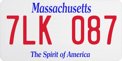 MA license plate 7LK087