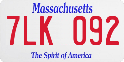 MA license plate 7LK092