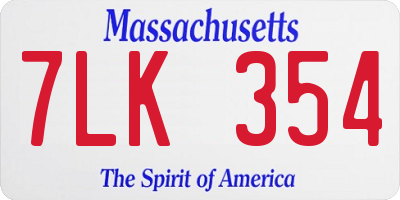 MA license plate 7LK354