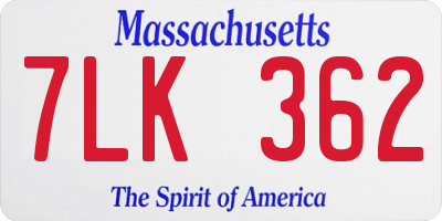 MA license plate 7LK362
