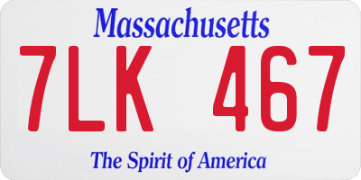 MA license plate 7LK467