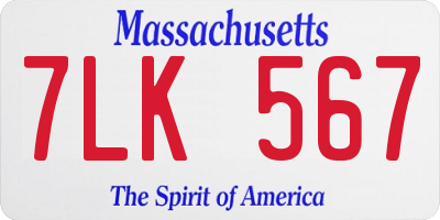 MA license plate 7LK567