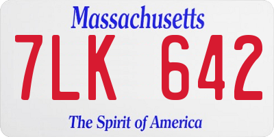 MA license plate 7LK642