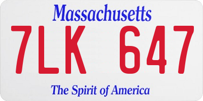 MA license plate 7LK647