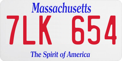 MA license plate 7LK654